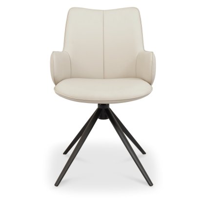 Rowan 360 Degree Self-Returning Swivel Chair - Ivory Faux Leather and Black Legs (Single)