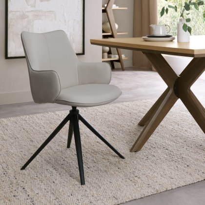 Rowan 360 Degree Self-Returning Swivel Chair - Light Grey Faux Leather and Black Legs (Single)
