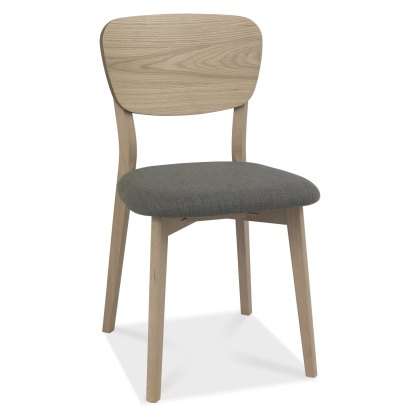 Dansk Scandi Oak Veneer Back Dining Chairs - Cold Steel Fabric (Pair) by Bentley Designs