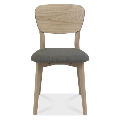 Dansk Scandi Oak Veneer Back Dining Chairs - Cold Steel Fabric (Pair) by Bentley Designs