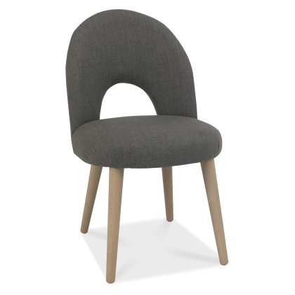 Dansk Scandi Oak Upholstered Dining Chairs - Cold Steel Fabric (Pair) by Bentley Designs