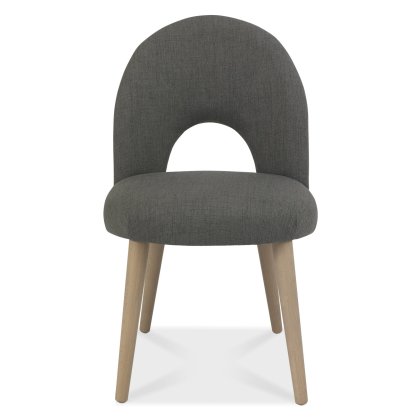 Dansk Scandi Oak Upholstered Dining Chairs - Cold Steel Fabric (Pair) by Bentley Designs