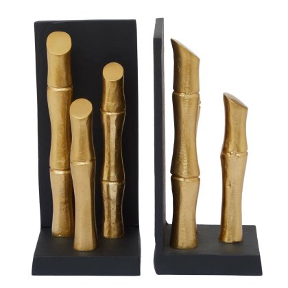Hiba Set Of Two Gold Finish Bamboo Effect Bookends Hiba Set Of Two Gold Finish Bamboo Effect Bookends