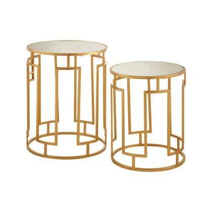 Avantis Set of 2 Mirrored Top Round Side Tables - Tall Avantis Set of 2 Mirrored Top Round Side Tables - Tall