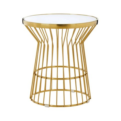 Tula White Glass and Gold Finish Base Side Table