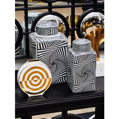 Curva Gold and White Ceramic Round Vase