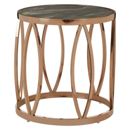 Tula Black Marble Effect & Rose Gold Finish Round Side Table