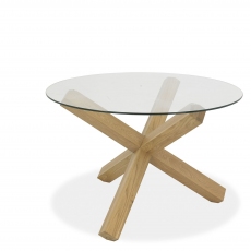 Turin Light Oak Round Glass Top Dining Table by Bentley Designs