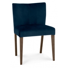 Pair of Turin Dark Oak Pair Low Back Upholstered Chairs (Dark Blue Velvet) by Bentley Designs