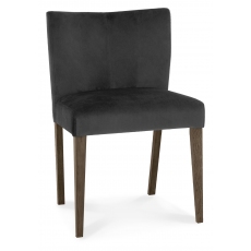 Pair of Turin Dark Oak Low Back Upholstered Chairs (Gun Metal Velvet) by Bentley Designs