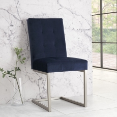 Pair of Tivoli Upholstered Cantilever Chairs - Dark Blue Velvet