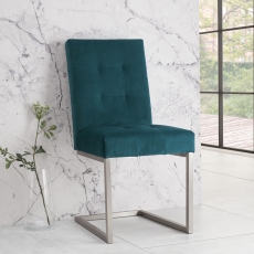Pair of Tivoli Upholstered Cantilever Chairs - Sea Green Velvet by Bentley Designs