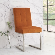 Pair of Tivoli Upholstered Cantilever Chairs - Harvest Pumpkin Velvet by Bentley Designs