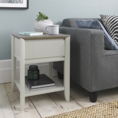 Bergen Grey Washed Oak & Soft Grey Lamp Table with Drawer by Bentley Designs
