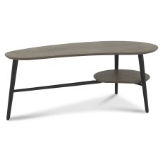 Vintage Weathered Oak Shaped Coffee Table with Shelf