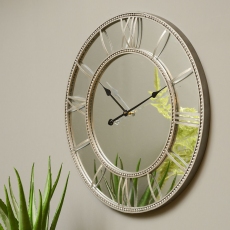 Grey Framed Beaded Mirrored Round Wall Clock by Libra