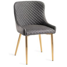 Pair of Cezanne Dining Chairs (Dark Grey Faux Leather / Matt Gold Leg) by Bentley Designs