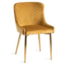 Pair of Cezanne Dining Chairs (Mustard Velvet / Matt Gold Leg) by Bentley Designs