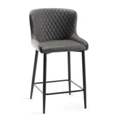 Pair of Cezanne Bar Stools (Dark Grey Faux Leather / Black Leg) by Bentley Designs