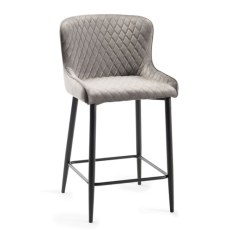 Pair of Cezanne Bar Stools (Grey Velvet / Black Leg) by Bentley Designs