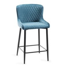 Pair of Cezanne Bar Stools (Petrol Blue Velvet / Black Leg) by Bentley Designs