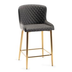 Pair of Cezanne Bar Stools (Dark Grey Faux Leather / Matt Gold Leg) by Bentley Designs