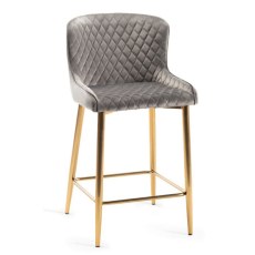 Pair of Cezanne Bar Stools (Grey Velvet / Matt Gold Leg) by Bentley Designs