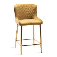 Pair of Cezanne Bar Stools (Mustard Velvet / Matt Gold Leg) by Bentley Designs
