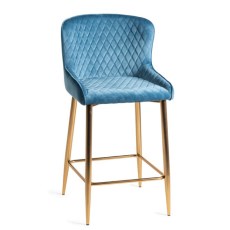 Pair of Cezanne Bar Stools (Petrol Blue Velvet / Matt Gold Leg) by Bentley Designs