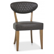 Pair of Ellipse Rustic Oak 'Margot' Upholstered Chairs (Old West Vintage Fabric) by Bentley Designs