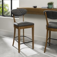 Pair of Ellipse Rustic Oak Bar Stools (Dark Grey Fabric) by Bentley Designs Pair of Ellipse Rustic Oak Bar Stools (Dark Grey Fabric) by Bentley Designs