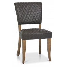 Pair of Ellipse Rustic Oak 'Logan' Upholstered Chairs (Old West Vintage Fabric) by Bentley Designs