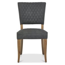 Pair of Logan Rustic Oak Upholstered Chairs (Dark Grey Fabric) by Bentley Designs
