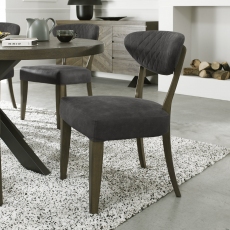Pair of Ellipse Fumed Oak Upholstered Chairs (Dark Grey Fabric) by Bentley Designs