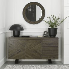 Ellipse Fumed Oak Round Wall Mirror by Bentley Designs