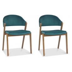 Pair of Regent Rustic Oak Dining Chairs (Azure Velvet) by Bentley Designs