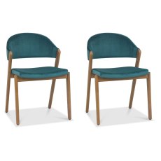 Pair of Regent Rustic Oak Dining Chairs (Azure Velvet) by Bentley Designs