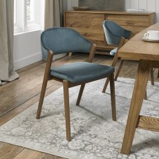 Pair of Regent Rustic Oak Dining Chairs (Azure Velvet) by Bentley Designs
