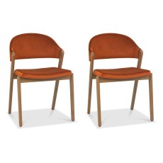 Pair of Regent Rustic Oak Dining Chairs (Rust Velvet) by Bentley Designs