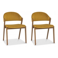 Pair of Regent Rustic Oak Dining Chairs (Mustard Velvet) by Bentley Designs