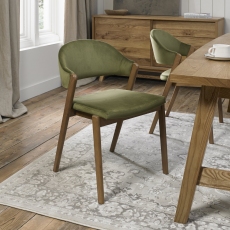 Pair of Regent Rustic Oak Dining Chairs (Cedar Velvet) by Bentley Designs