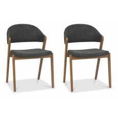 Pair of Regent Rustic Oak Dining Chairs (Dark Grey Fabric) by Bentley Designs