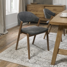 Pair of Regent Rustic Oak Dining Chairs (Dark Grey Fabric) by Bentley Designs