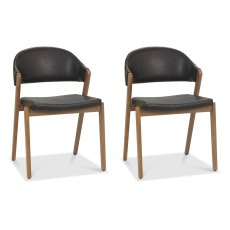 Pair of Regent Rustic Oak Dining Chairs (Old West Vintage Faux Leather) by Bentley Designs