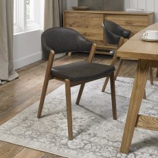 Pair of Regent Rustic Oak Dining Chairs (Old West Vintage Faux Leather) by Bentley Designs