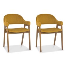 Pair of Regent Rustic Oak Dining Armchairs (Mustard Velvet) by Bentley Designs