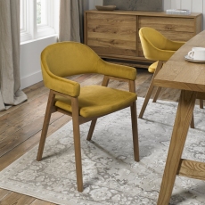 Pair of Regent Rustic Oak Dining Armchairs (Mustard Velvet) by Bentley Designs