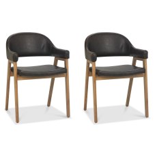 Pair of Regent Rustic Oak Dining Armchairs (Old West Vintage Faux Leather) by Bentley Designs