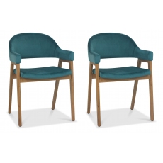 Pair of Regent Rustic Oak Dining Armchairs (Azure Velvet) by Bentley Designs