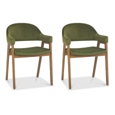 Pair of Regent Rustic Oak Dining Armchairs (Cedar Velvet) by Bentley Designs